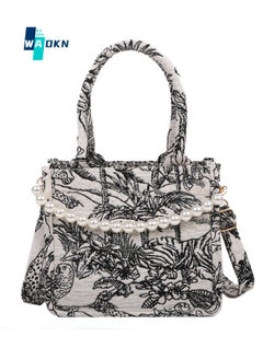 Women's Luxury Designer Shoulder Bag, Ladies Large Capacity Handbags Tote Bags Clutch Bag, Pearl Chain Embroidered Crossbody Bags Sling Bag Side Bag Carry Bag for College Students and Teenagers