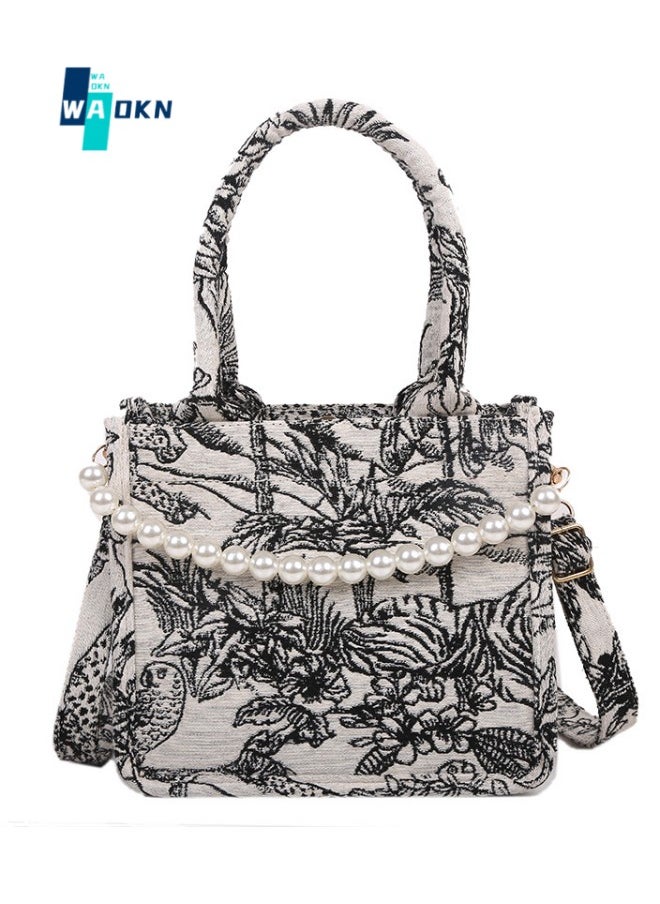 WAOKN - Women's Luxury Designer Shoulder Bag, Ladies Large Capacity Handbags Tote Bags Clutch Bag, Pearl Chain Embroidered Crossbody Bags Sling Bag Side Bag Carry Bag for College Students and Teenagers - Image 1