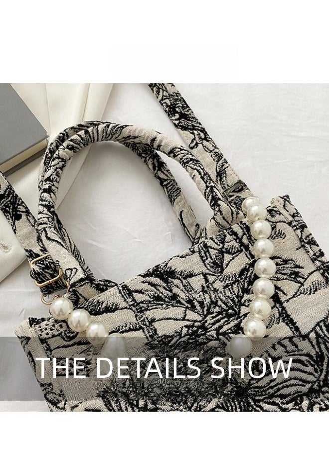 WAOKN - Women's Luxury Designer Shoulder Bag, Ladies Large Capacity Handbags Tote Bags Clutch Bag, Pearl Chain Embroidered Crossbody Bags Sling Bag Side Bag Carry Bag for College Students and Teenagers - Image 1