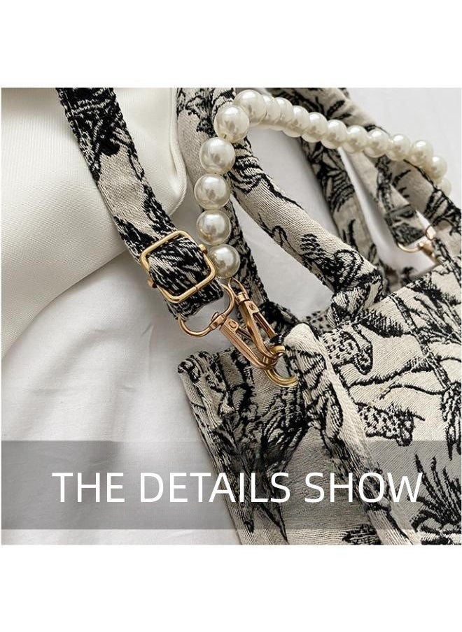 WAOKN - Women's Luxury Designer Shoulder Bag, Ladies Large Capacity Handbags Tote Bags Clutch Bag, Pearl Chain Embroidered Crossbody Bags Sling Bag Side Bag Carry Bag for College Students and Teenagers - Image 1