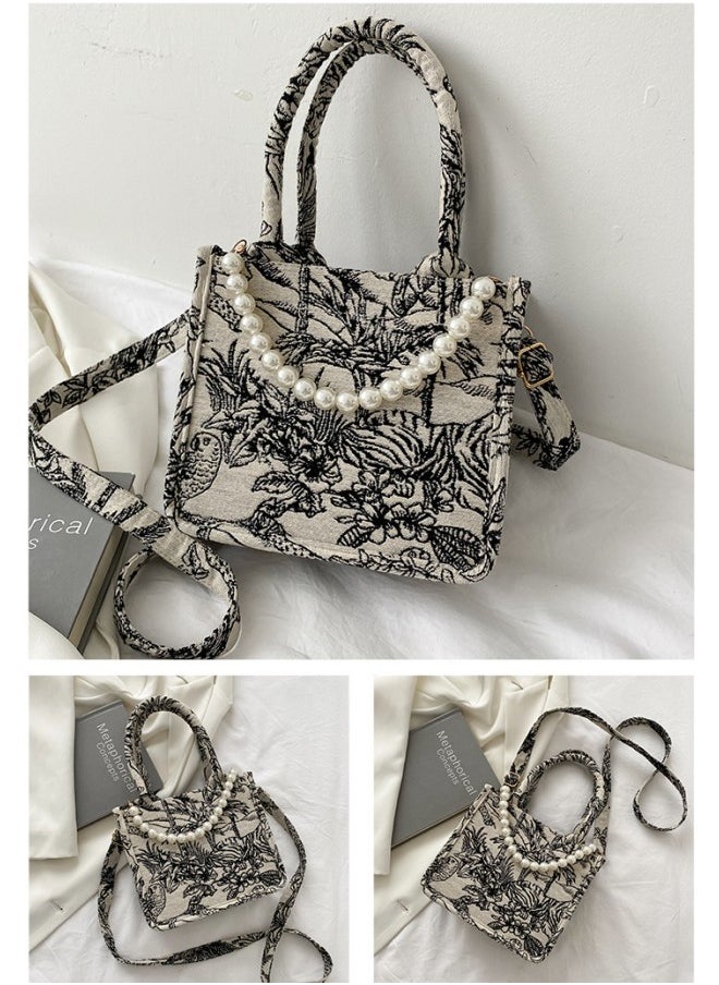 WAOKN - Women's Luxury Designer Shoulder Bag, Ladies Large Capacity Handbags Tote Bags Clutch Bag, Pearl Chain Embroidered Crossbody Bags Sling Bag Side Bag Carry Bag for College Students and Teenagers - Image 1