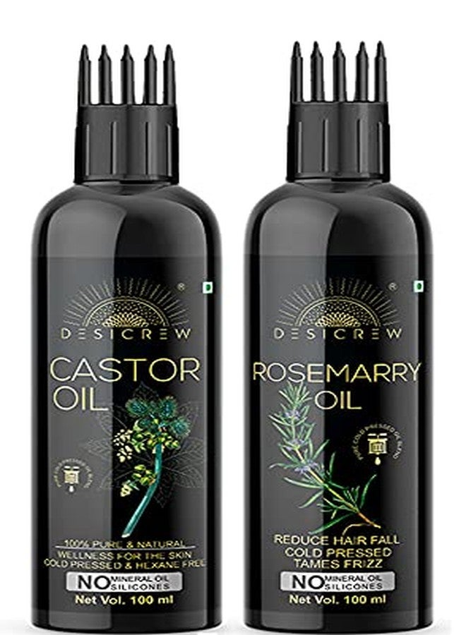 Desicrew Cold-Pressed Castor Oil & Rosemary Hair Oil in Combo - Moisturizing & Healing, For Skin, Hair Care, Eyelashes (100 ml + 100 ml) With Applicator - Image 1