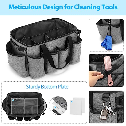 HODRANT Extra-Large Cleaning Caddy, Organizer with Handles for Cleaning Tools & Products Storage, Large Capacity Tote Bag for Car, Home & Housekeeping Work, Gray - Image 4