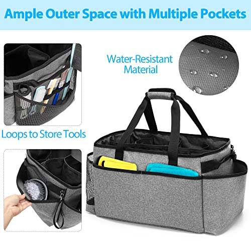 HODRANT Extra-Large Cleaning Caddy, Organizer with Handles for Cleaning Tools & Products Storage, Large Capacity Tote Bag for Car, Home & Housekeeping Work, Gray - Image 3