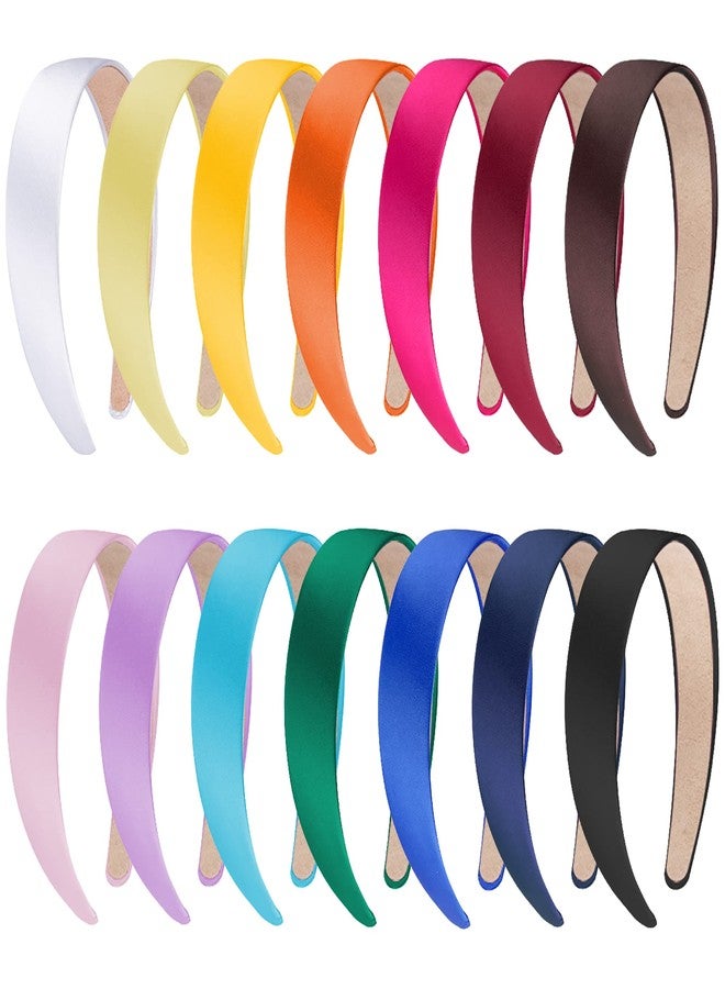 SIQUK 14 Pieces Satin Headbands 1 inch Headband Colorful Plain Headband DIY Craft Headbands for Women and girls - Image 1
