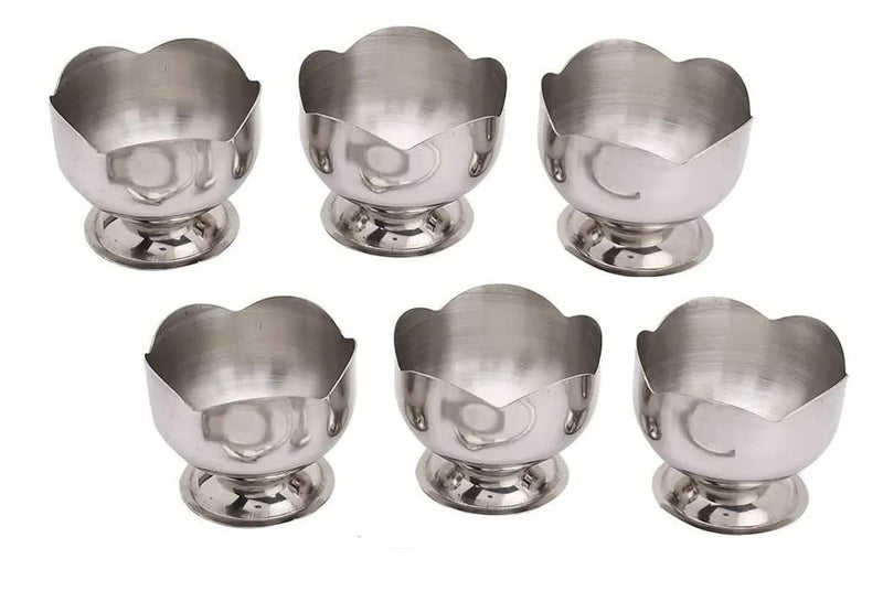 Dynore Dynore Stainless Steel Set of 6 Lotus Ice Cream CupSoup Bowl with Stand 