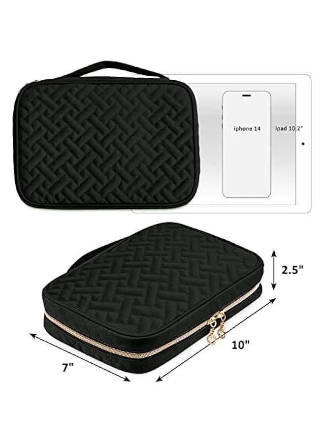 عربست حقيبة مجوهرات للسفر، حقيبة مجوهرات للنساء، سعة كبيرة لتخزين الأقراط، القلائد، الخواتم بدون تشابك، حقيبة مجوهرات للسفر، ملحقات السفر، لون أسود - Image 2