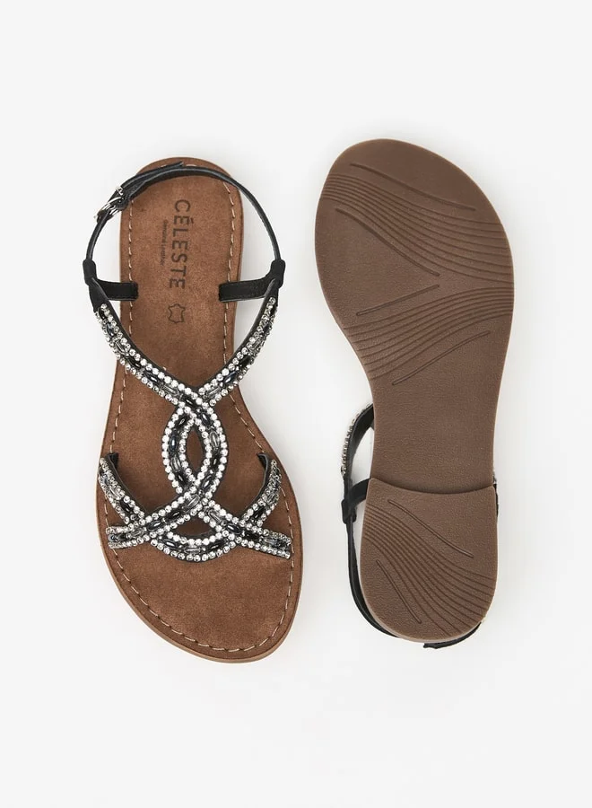 Celeste Women's Embellished Sandals with Buckle Closure