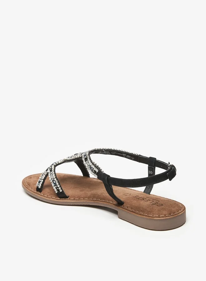 Celeste Women's Embellished Sandals with Buckle Closure