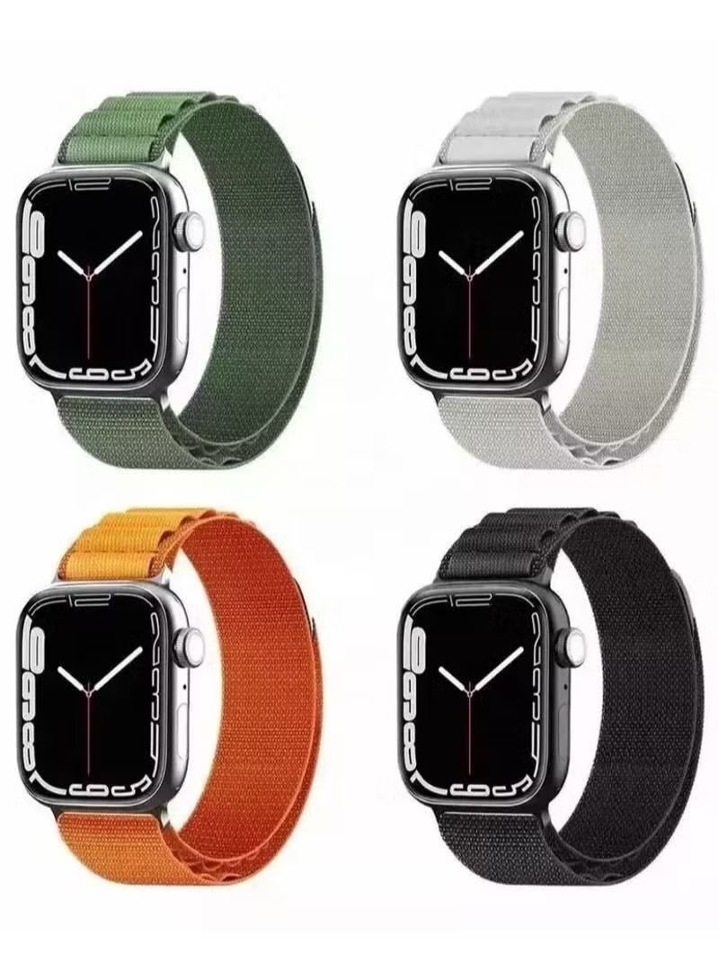 4 in a Bundle - Alpine Loop Watch Band Strap for Apple Watch Ultra 49mm/45mm/44mm/42mm Green, Starlight, Orange, Black - Image 1