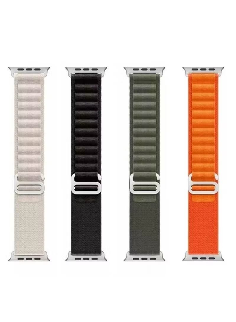 4 in a Bundle - Alpine Loop Watch Band Strap for Apple Watch Ultra 49mm/45mm/44mm/42mm Green, Starlight, Orange, Black - Image 2
