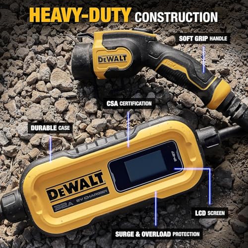 DEWALT شاحن كهربائي متنقل للسيارات الكهربائية (EV) من DEWALT 120-240 فولت مستوى 2 حتى 32 أمبير، معتمد من CSA للاستخدام الداخلي/الخارجي، مع محول قابس NEMA 14-50، كابل بطول 20 قدم. - Image 3