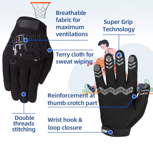 Seibertron Anti Slip Basketball Gloves - Unweighted Ball Handling Gloves for Training or Driving Black Youth L - Image 4