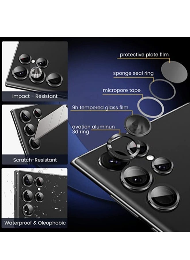 Raxoom Samsung Galaxy S23 Ultra Camera Lens Protector, 9H Tempered Glass Camera Cover Screen Protector Metal Individual Ring for S23 Ultra Accessories with Installation Tray - Image 3