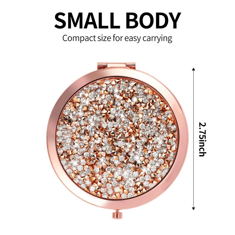 Dynippy Compact Mirror Rose Gold Makeup Mirror Folding Mini Pocket Mirror Portable Hand Mirror Double-Sided 2 x 1x Magnification for Woman Girls (Bling Rose Gold) - Image 4