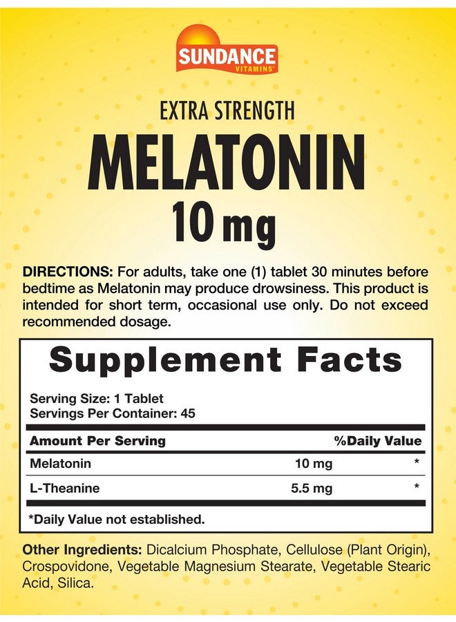 Sundance Sundance Melatonin 10mg Tablets | 45 Count | Extra Strength | Vegetarian, Non-GMO, and Gluten Free Supplement  - Image 2