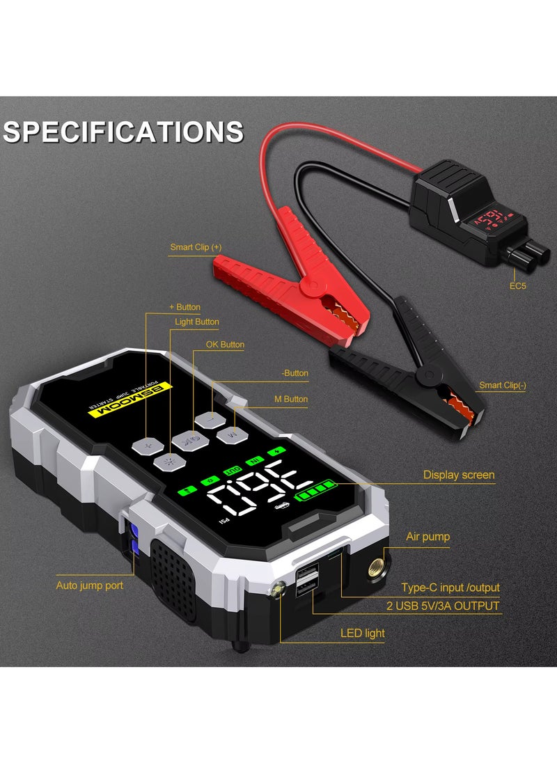 Generic - 4 in 1 Car jump starter 21800mAh 12V Power Bank Type C USB Charger Flashlight 150 PSI Air Compressor Peak Current 6000A - Image 1