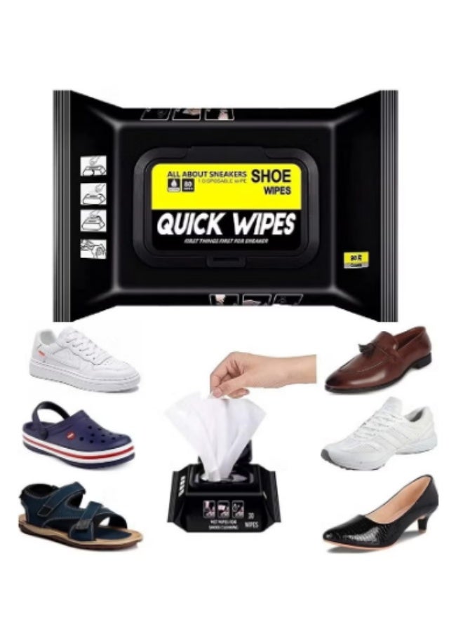 مناديل تلميع الأحذية مناديل مبللة سريعة التنظيف للأحذية الرياضية والصنادل والأحذية الجلدية منظف أحذية مناسب للسفر لإزالة الأوساخ والتلميع محلول سريع ومريح للعناية بالأحذية - 80 قطعة - Image 1