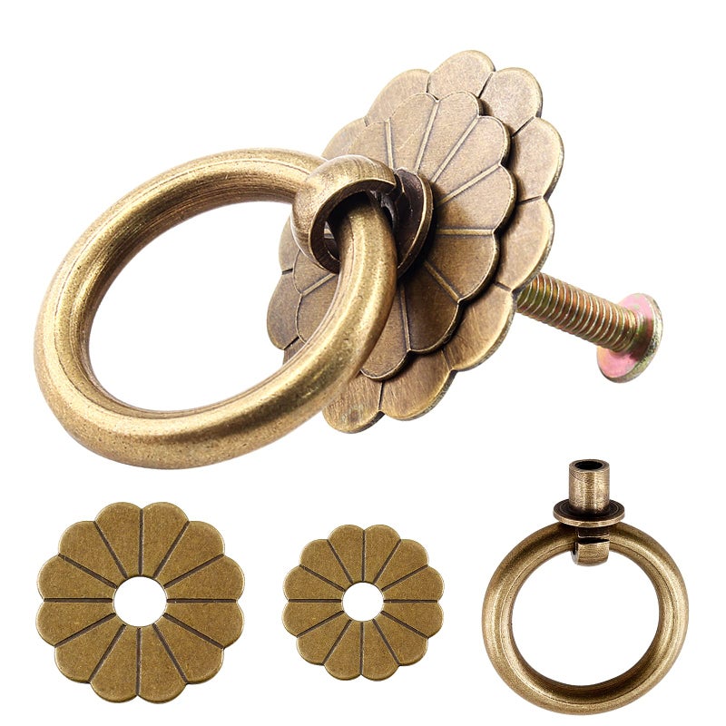 Zorfeter 6Pcs Antique Brass Ring Pulls Vintage Cabinet Small Ring Pulls Knobs Handles for Drawer Closet Cupboard - Image 3