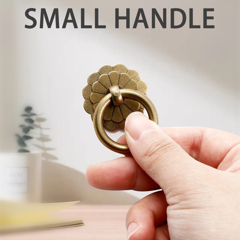 Zorfeter 6Pcs Antique Brass Ring Pulls Vintage Cabinet Small Ring Pulls Knobs Handles for Drawer Closet Cupboard - Image 4