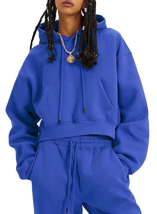 Flygo Womens Fleece 2 Piece Outfits Sweatsuit Crop Pullover Sweatshirt Joggers Pants Tracksuit Set(RoyalBlue-M) - Image 1