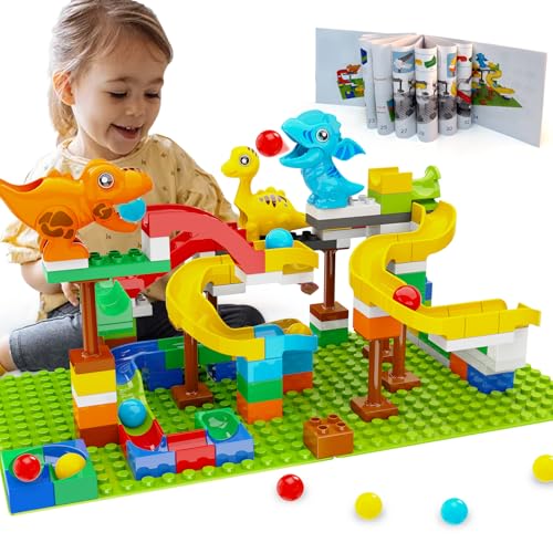 Anpcso Dinosaur Marble Run Building Blocks STEM Toys for Kids Ages 38 127 Pcs Construction Set with 3 Dinos Ball Run Track 4 in 1 Modular Design Learning Toys for Boys Girls Christmas Birthday Gift - Image 1