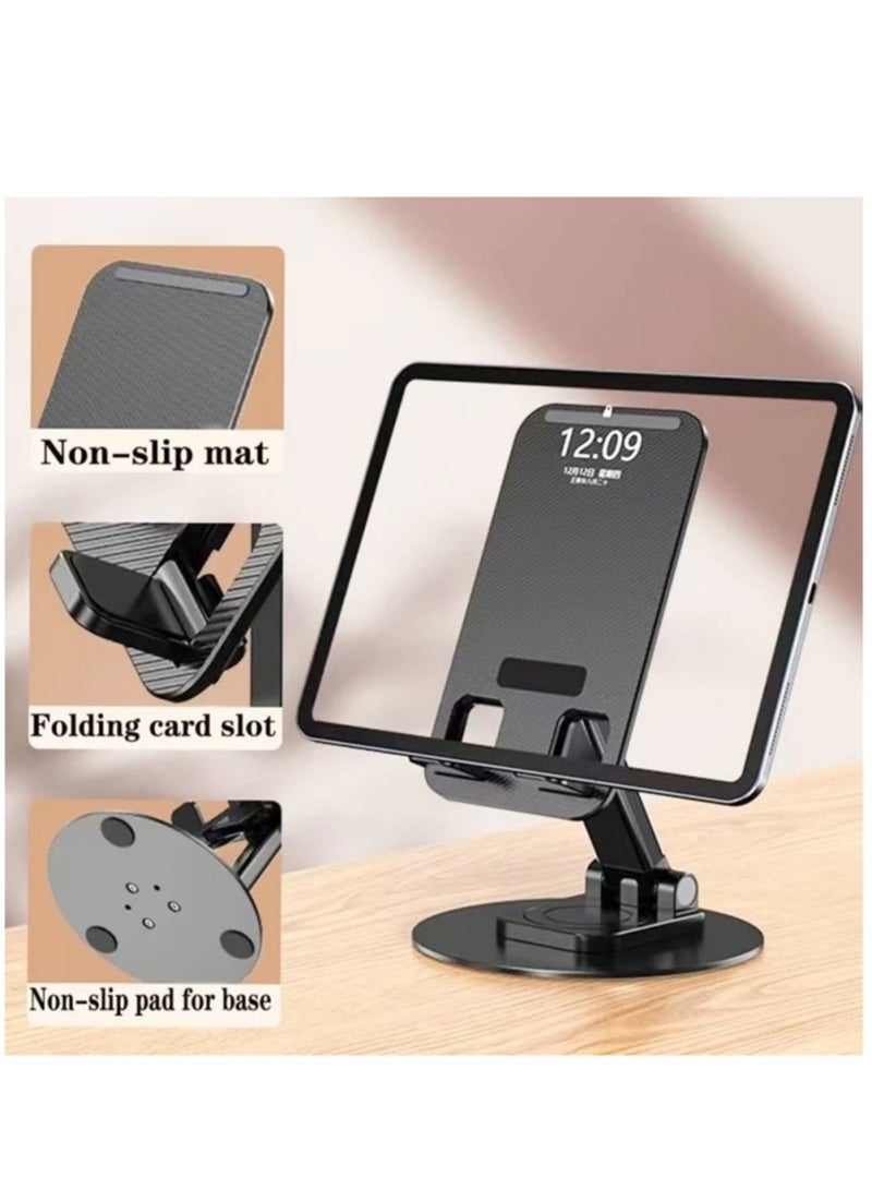 Portable Foldable Phone Stand, 360 Degree Rotation, Height Adjustable, Cell Phone Holder - Black - Image 3