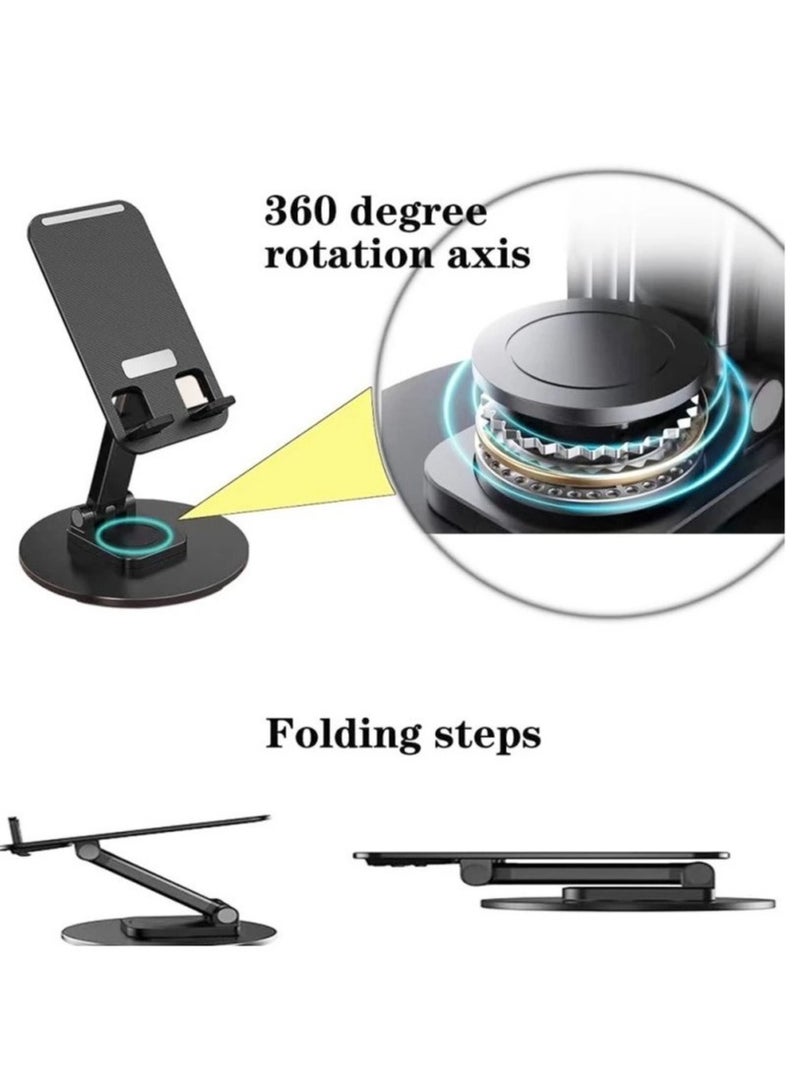 Portable Foldable Phone Stand, 360 Degree Rotation, Height Adjustable, Cell Phone Holder - Black - Image 4