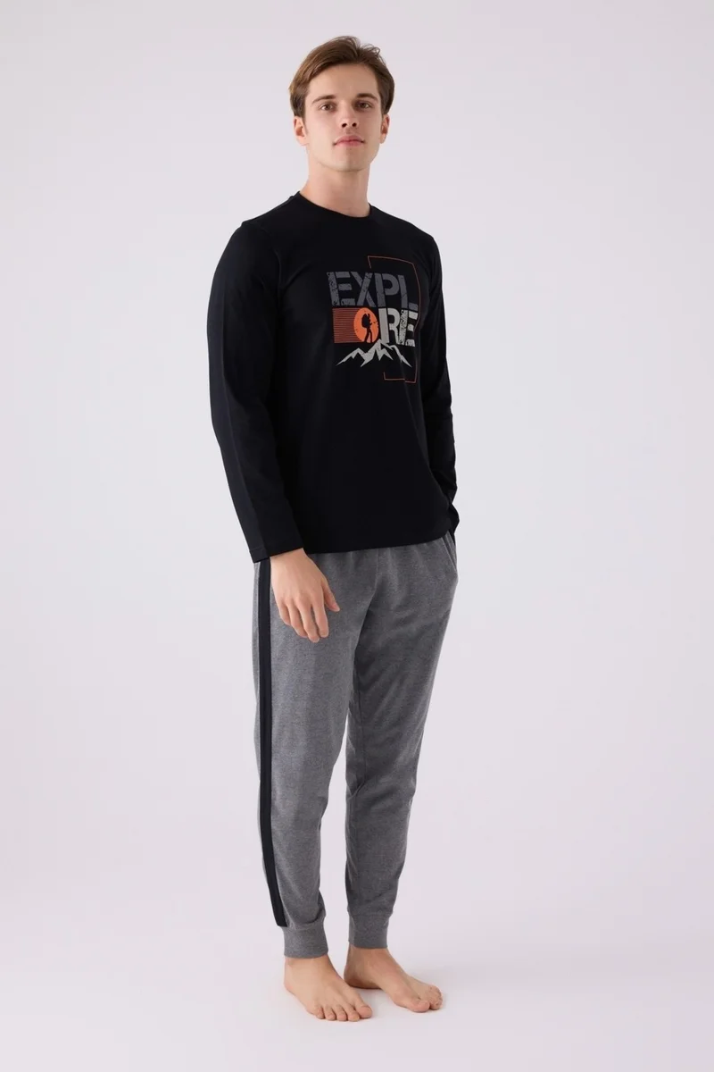 Arnetta Men's Black Long Sleeve Pajama Set 3138