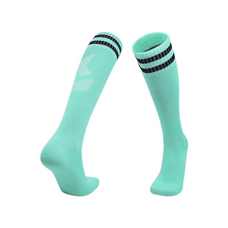Adult Thin Striped Football Socks High Tube Sports Emerald 