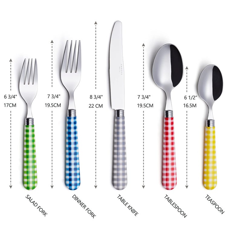 ANNOVA Silverware Set Stainless Steel Colorful Tableware Kitchen Flatware Set Utensils, Includes Dinner Knives, Forks, Spoons, Salad Forks & Dessert Spoons (Mix/Checkered, 20 Pieces) - Image 2