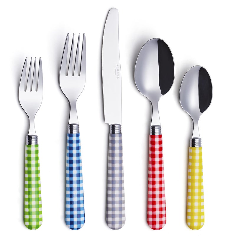 ANNOVA Silverware Set Stainless Steel Colorful Tableware Kitchen Flatware Set Utensils, Includes Dinner Knives, Forks, Spoons, Salad Forks & Dessert Spoons (Mix/Checkered, 20 Pieces) - Image 1