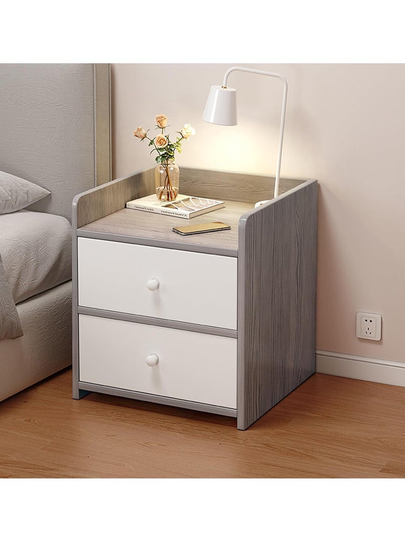 Bedside Table,2-Tier Nightstand, End Table Cabinet with 2 Storage Drawer, Wooden Minimalist Multi-function Modern Style Bedside Storage Small Cabinet