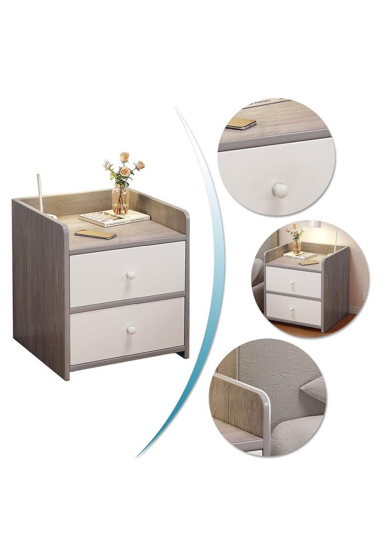 Bedside Table,2-Tier Nightstand, End Table Cabinet with 2 Storage Drawer, Wooden Minimalist Multi-function Modern Style Bedside Storage Small Cabinet