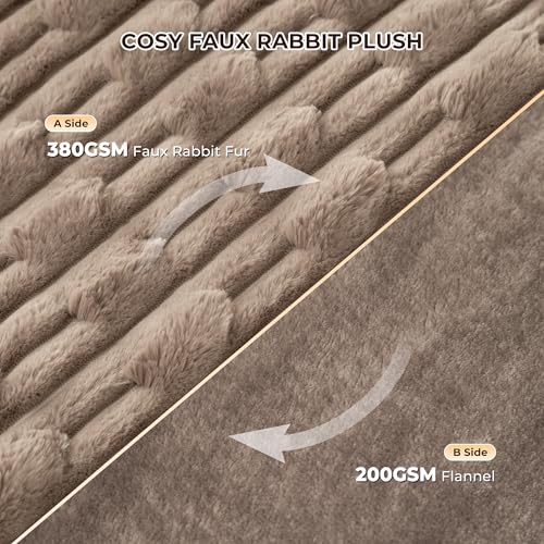 CURECURE Heated Throw Blanket 50"x60", Electric Blanket with Bamboo Pattern, Luxury Faux Rabbit Fur & Soft Flannel, 6 Heat Settings, 1-4 Hour Auto Shut-Off, Throw Blanket for Couch, Machine Washable, Linen - Image 3