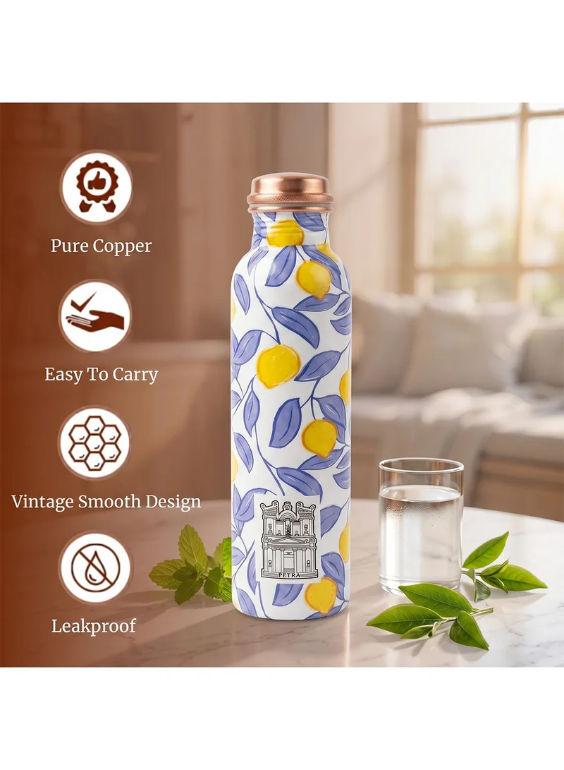 Mobcos Mobcos Petra Lemon Bloom Copper Water Bottle 1 Ltr, 99% Pure Copper Bottle with Leakproof Screw Cap, Handmade Marbled Design, Reusable Water Bottle for Home, Office & Travel