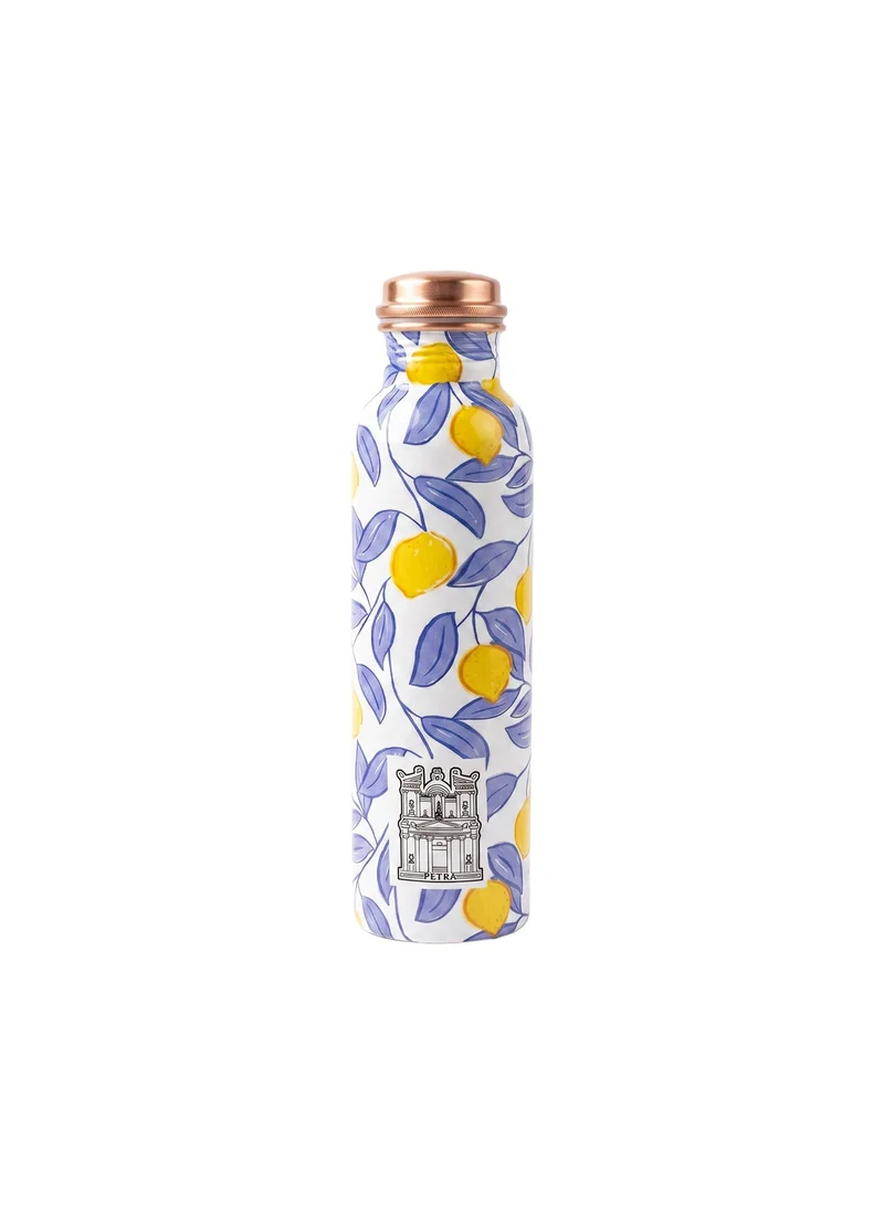 Mobcos Mobcos Petra Lemon Bloom Copper Water Bottle 1 Ltr, 99% Pure Copper Bottle with Leakproof Screw Cap, Handmade Marbled Design, Reusable Water Bottle for Home, Office & Travel