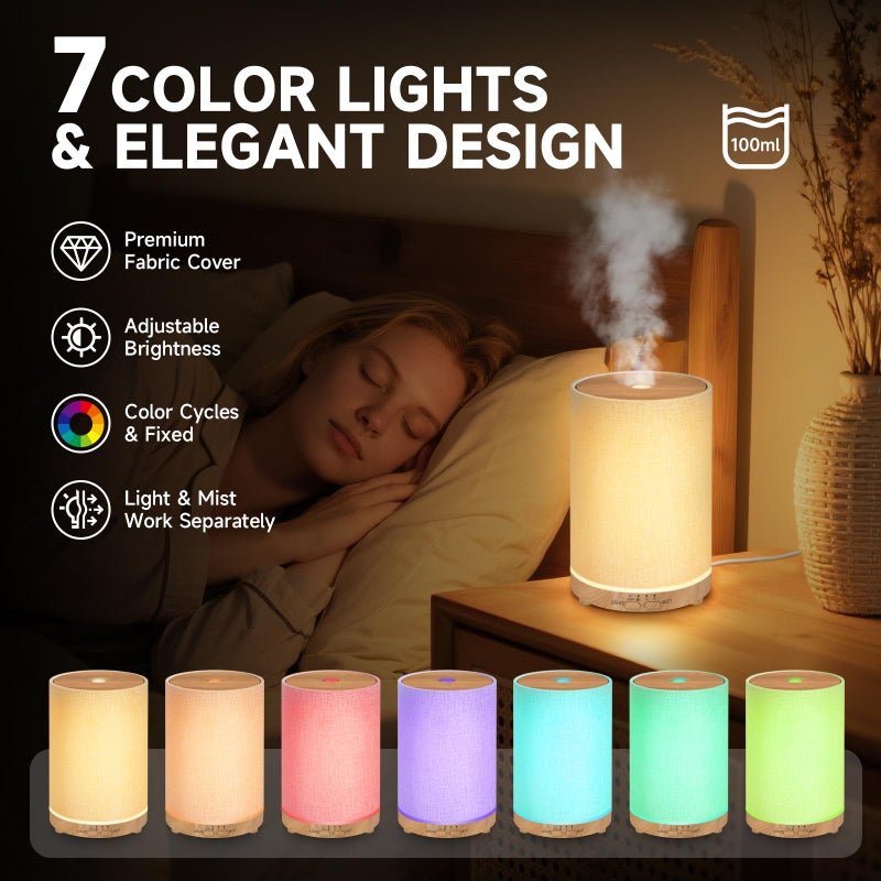 URPOWER 100ML Essential Oil Diffusers for Home with Linen Cover 7 Color Changing Lights, Timer & Auto-Off Scent Diffuser Oil Machine Humidifier Aromatherapy Air Diffusers for Bedroom, Office - Image 4