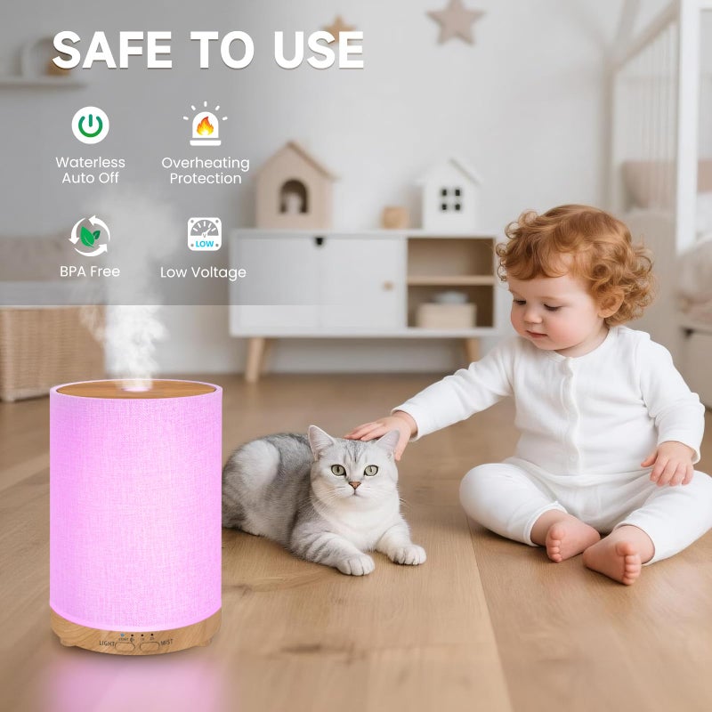 URPOWER 100ML Essential Oil Diffusers for Home with Linen Cover 7 Color Changing Lights, Timer & Auto-Off Scent Diffuser Oil Machine Humidifier Aromatherapy Air Diffusers for Bedroom, Office - Image 5