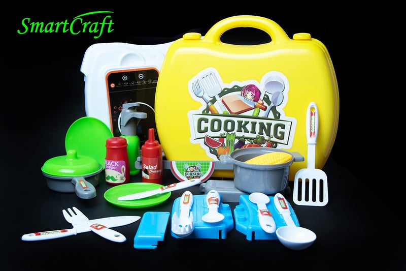 Smartcraft Ultimate Kid Chef Bring Along Kitchen Cooking Suitcase (27 Pieces) Luxury Kitchen Set Cooking Toy with Briefcase Kitchen Food Play Set for Girls & Boys (New)-Made in India - Image 2