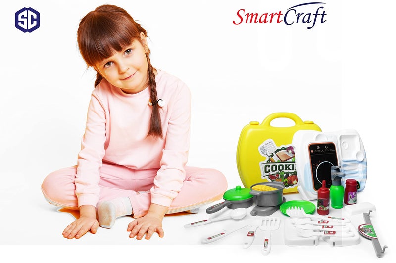 Smartcraft Ultimate Kid Chef Bring Along Kitchen Cooking Suitcase (27 Pieces) Luxury Kitchen Set Cooking Toy with Briefcase Kitchen Food Play Set for Girls & Boys (New)-Made in India - Image 5