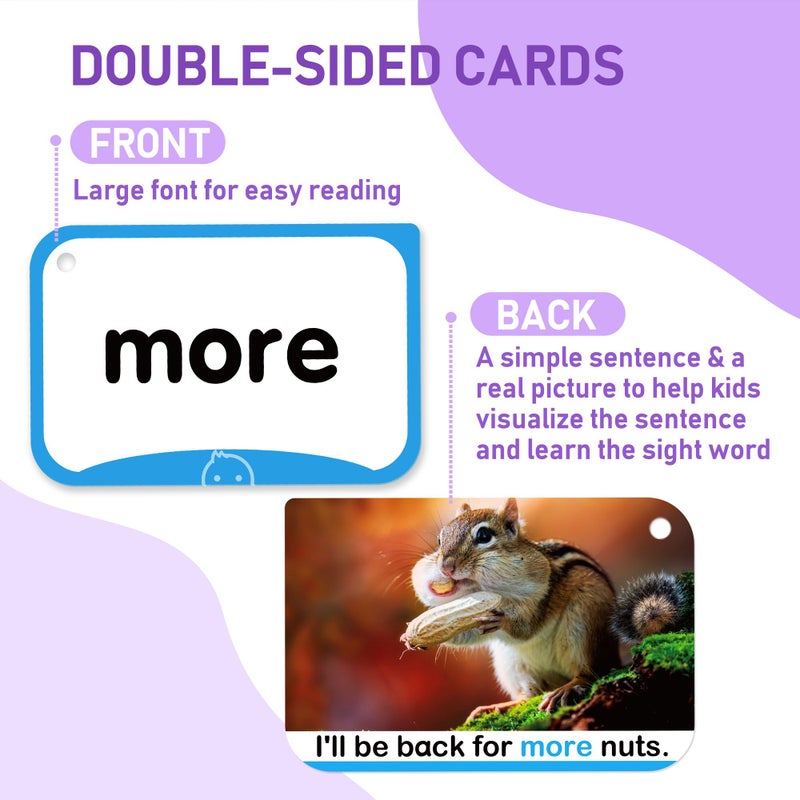 BenBen Sight Words Flash Cards, 350 Dolch & Fry High Frequency Site Words and Sentences for Pre-K, Kindergarten, 1st 2nd 3rd Grade, Educational Learning Cards Homeschool Supplies for Ages 3-9 - Image 2