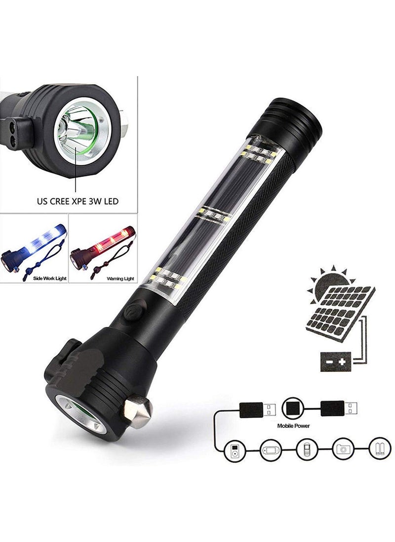 BETLEX BETLEX Aluminium 7 Mode Rechargeable Solar LED Torch Flashlight Power Bank Car Emergency Tool with Window Breaker Magnet Cutter Compass for Travel Camping Hiking Security Black  - Image 2