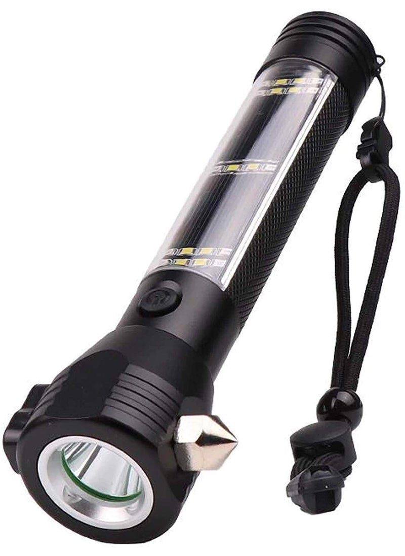 BETLEX BETLEX Aluminium 7 Mode Rechargeable Solar LED Torch Flashlight Power Bank Car Emergency Tool with Window Breaker Magnet Cutter Compass for Travel Camping Hiking Security Black  - Image 1