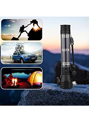 BETLEX BETLEX Aluminium 7 Mode Rechargeable Solar LED Torch Flashlight Power Bank Car Emergency Tool with Window Breaker Magnet Cutter Compass for Travel Camping Hiking Security Black  - Image 3