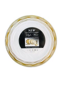 Disposable Plastic Plates set includes 6 durable, reusable white plastic plates with an elegant golden design. Perfect for any occasion, they are easy to wash by hand and can be used multiple times