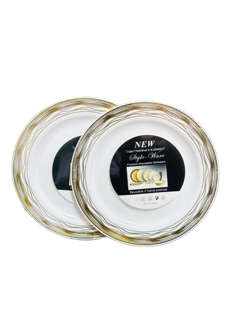 Generic - Disposable Plastic Plates set includes 6 durable, reusable white plastic plates with an elegant golden design. Perfect for any occasion, they are easy to wash by hand and can be used multiple times - Image 1