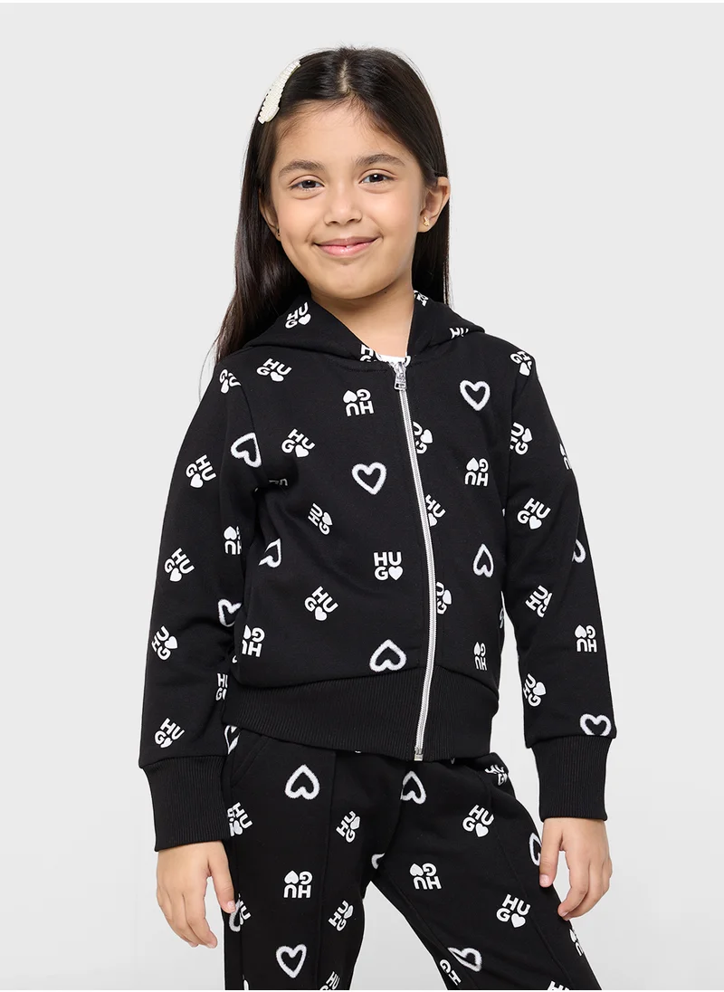 هوجو Kids Logo Aop Zip Through Hoodie