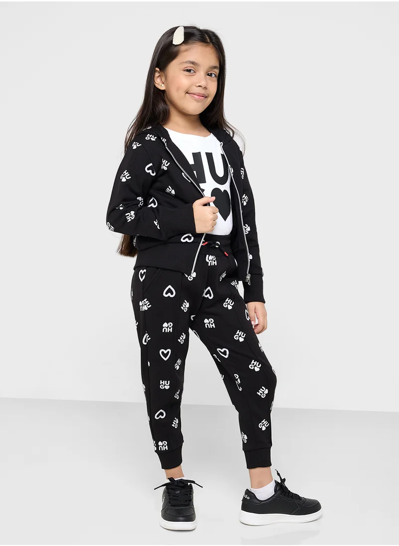 HUGO Kids Logo Aop Zip Through Hoodie