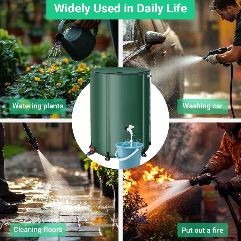 FAMIROSA 50 Gallon / 200L Rain Barrel, Collapsible Rain Barrels to Collect Rainwater from Gutter with Spigots and Overflow, 500D PVC Portable Rain Water Collection Catching System, Water Catcher Tank - Image 3